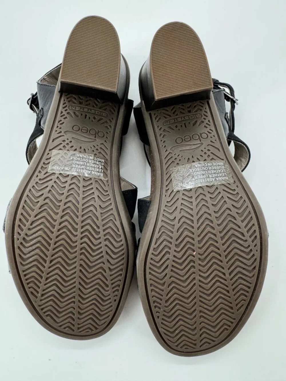 Abeo Bianca Black Leather Strappy Sandals With Block Heel & Bio System Comfort